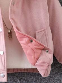 SHEIN 小女孩拼接設計棉袄外套,帶領子和拼布細節 - 粉色 - 查看 4