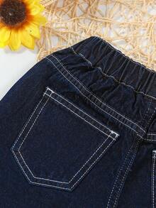 Little Girls' Denim Shorts With Ruffle Hem - Dark Wash - View 6