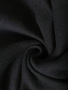 Flirla Plus Size Cartoon & Slogan Graphic Thermal Lined Drawstring Sweatshirt - Black - View 4