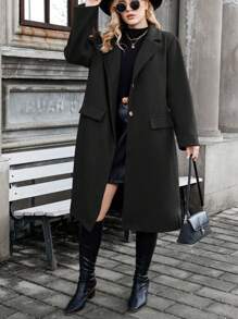 Calvaya Của phụ nữ Kích thước lớn Ve áo có khía Ngực đơn áo Với Chi tiết về Flap - màu đen - Xem 3