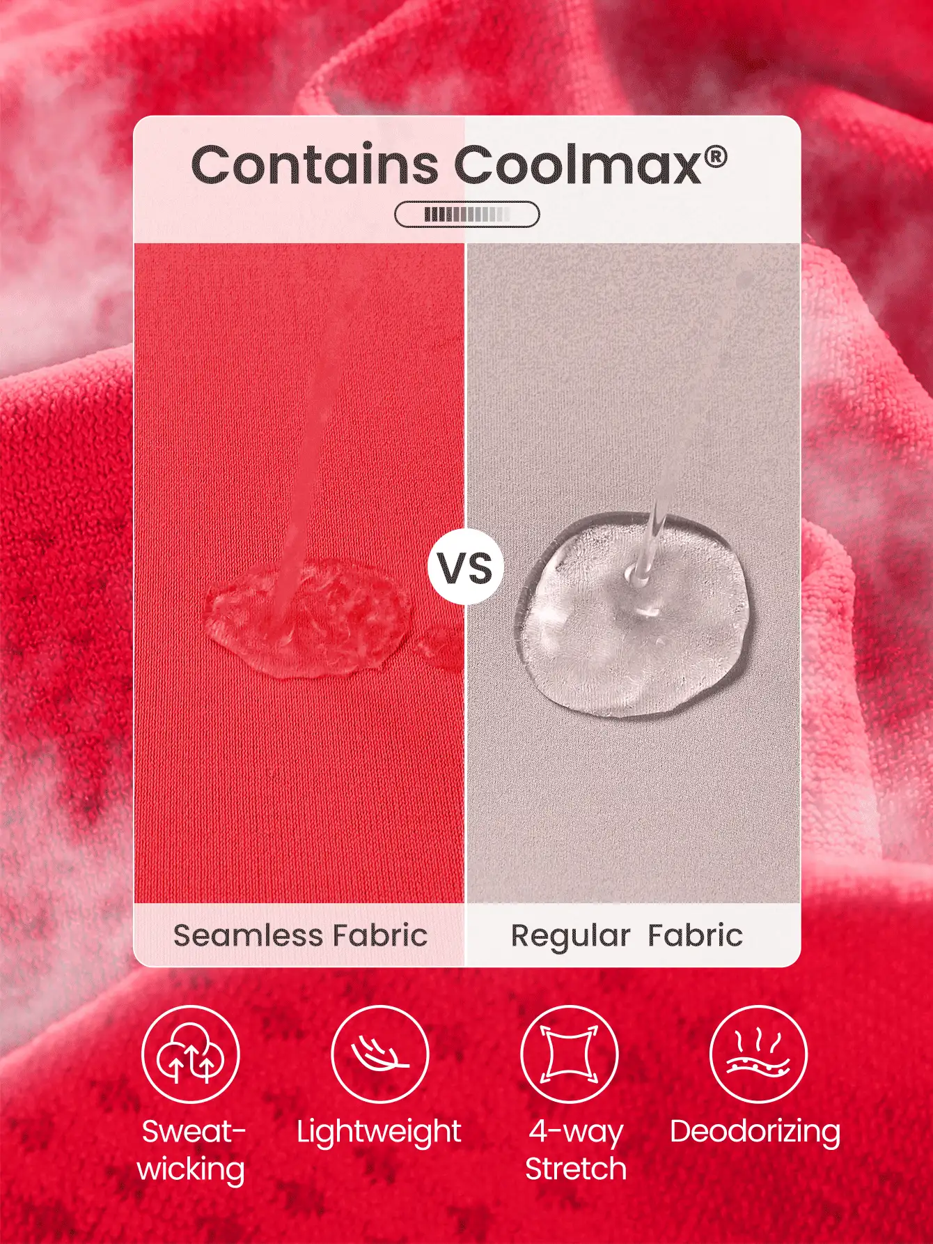 GLOWMODE 無縫式修身長袖上衣,臀部長度,吸濕抗菌透氣輕盈 - 紅色 - 查看 3