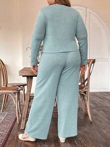 EMERY ROSE Conjunto De Pantalón Y Top Corto Liso De Talla Grande - verde menta - Ver 2