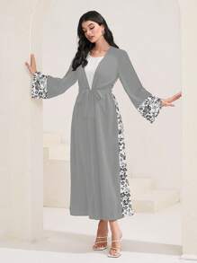 Al Najma Quý cô In hoa Vá lại Tiếng  Ả Rập Áo choàng Abaya - Xám - Xem 5