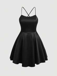 SHEIN MOD Plus Size Women's Jacquard Fabric Cross Back Dress - Black - View 1