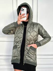 RueChic Abrigo Acolchado Con Capucha Con Cremallera