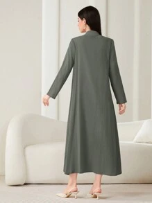 Al Najma Women's Solid Color Loose Arabian Dress With Button Placket - Dark Green - View 2
