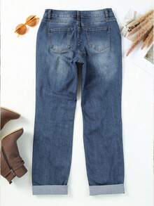 Plus Size Women Skull Print Distressed Denim Jeans - Blue - View 2