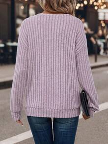 SHEIN LUNE 女式落肩宽松罗纹运动衫 - 淺灰紫 - 查看 2