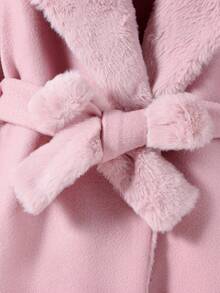 SHEIN 小女孩秋冬毛呢淑女休閒有領大衣 - 粉色 - 查看 6