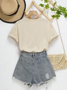 SHEIN EZwear 字母印花短袖女士t恤衫