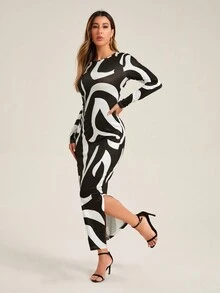 SHEIN LUNE 休閒連身裙 - 黑與白 - 查看 4