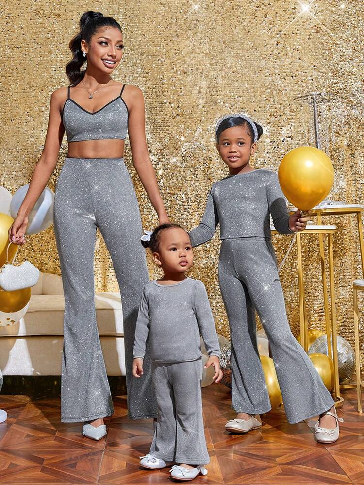Baby Girl Solid Tee & Flare Leg Pants"Mommy&Me"(3 sets are sold separately)
