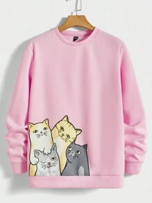 Manfinity RebelGame 男士卡通貓印花針織休閒衛衣 - 彩色 - 查看 1