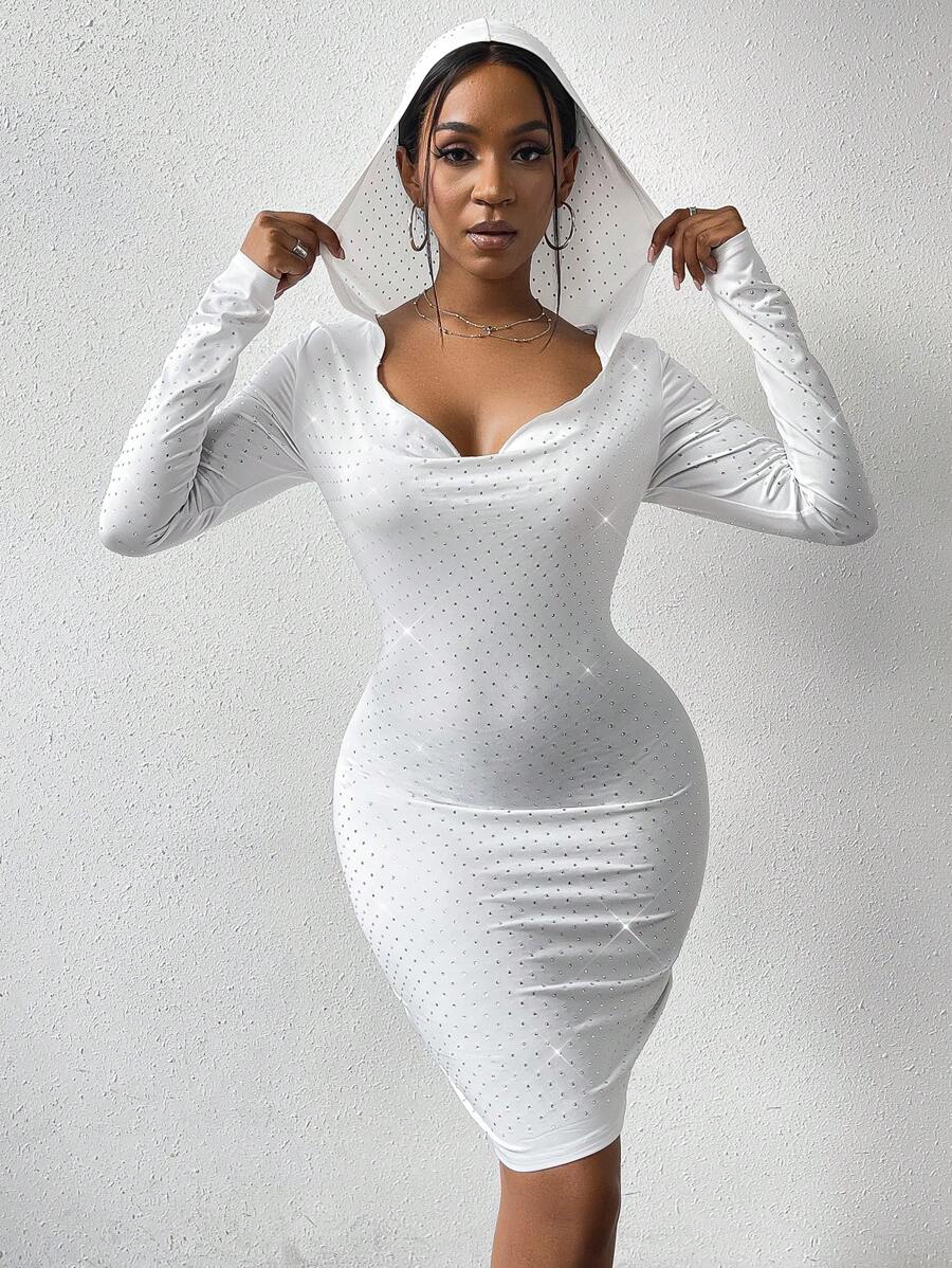 Zolique Women's Sparkling Hooded Dress - White - View 1