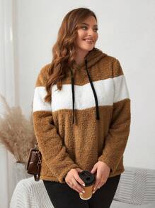 SHEIN LUNE Áo nỉ màu cỡ lớn dành cho nữ có lót nhiệt và dây rút - Nhiều màu - Xem 1