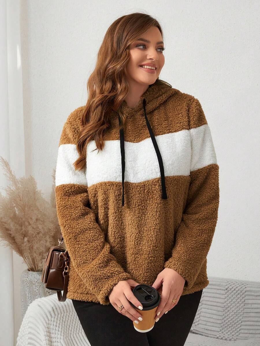 SHEIN LUNE Áo nỉ màu cỡ lớn dành cho nữ có lót nhiệt và dây rút - Nhiều màu - Xem 1