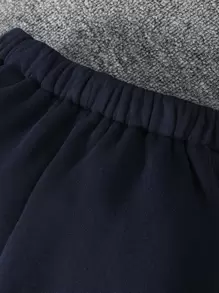 SHEIN 男小童小熊印花拉鏈開襟連帽夾克背心和運動褲&套頭衫 - 寶藍色 - 查看 7