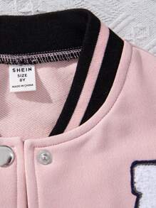 SHEIN Tween Girl Color Block Baseball Jacket With Letter Patch - Multicolor - View 6