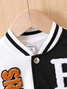 Trẻ sơ sinh Cô gái & Con trai Gấu & Lá thư Đính đá Áo khoác bóng chày - Đen và trắng - Xem 3