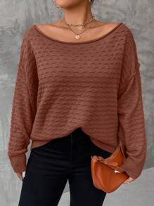 Mulvari Áo len cổ thuyền, vai rớt, màu trơn, cỡ lớn, kiểu dáng chui đầu, thích hợp cho mùa thu đông. - Gỗ đỏ - Xem 6