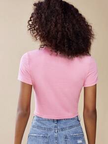 SHEIN EZwear Christmas Print Crop Tee - Baby Pink - View 2