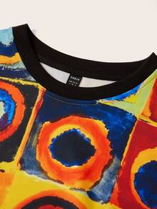 SHEINNeu 滿版印花落肩袖運動衫 - 橘色 - 查看 4