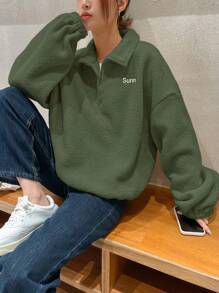 DAZY Của phụ nữ Sang trọng Áo nỉ Với Thêu Chữ - màu xanh lá - Xem 5