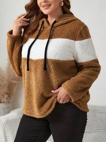 SHEIN LUNE Áo nỉ màu cỡ lớn dành cho nữ có lót nhiệt và dây rút - Nhiều màu - Xem 4