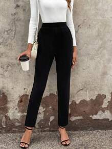 SHEIN Frenchy Solid Color Long Pants - Black - View 6