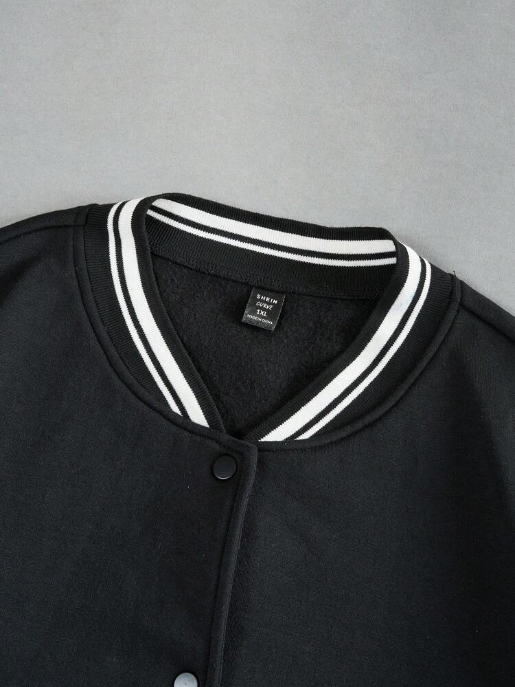 Plus Slogan Graphic Striped Trim Drop Shoulder Bomber Jacket Without Tee