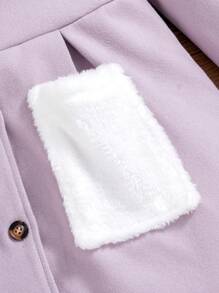 SHEIN Tween Girl Borg Collar Dual Pocket Button Up Coat - Purple - View 5