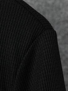 SHEIN 青少年男孩對比色圓領長袖T恤，適用於春秋季節 - 黑色 - 查看 4