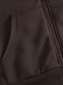 ROMWE MEN Street Life Men Slogan Graphic Drawstring Thermal Lined Hoodie - Coffee Brown - View 3