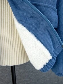 Tween Boys' Thick Corduroy Hooded Jacket With Thermal Lined , Navy Blue