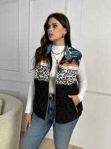 EMERY ROSE Áo vest phao không tay họa tiết da báo và họa tiết hình học cỡ lớn có khóa kéo - Nhiều màu - Xem 5