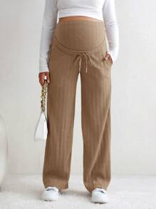 SHEIN Maternity Adjustable Drawstring Waist Pants - Khaki - View 4