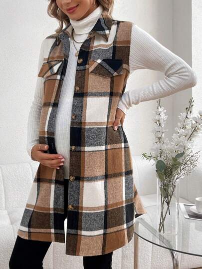 SHEIN Maternity Plaid Vest Coat
