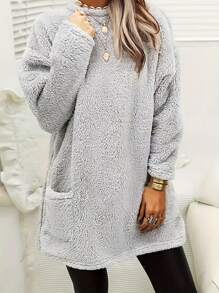 SHEIN Kích thước lớn Của phụ nữ Sang trọng Lỏng lẻo Vai Dài Áo thun Nhiệt - Xám - Xem 1