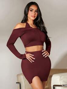 SHEIN SXY 2pcs/Set Chinese New Year Themed Neck Scarf And Headband Set - Coffee Brown - View 5