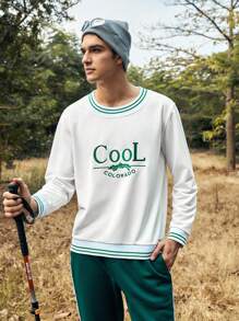 In My Nature Men's Outdoor Sweatshirt With Letter Embroidery, Striped Detail And Edge Binding - White - View 6