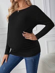 SHEIN Maternity Black Asymmetrical Long Sleeve T-Shirt - Black - View 5