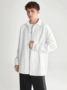 SHEIN Teen Boys' Casual Comfortable Long Sleeve Shirt With Letter Embossment - White - View 7