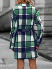 SHEIN LUNE 女士格紋襟翼細節釦式連衣裙 - 彩色 - 查看 2