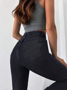 EURMUSE Women's Cropped Tapered Jeans - Black - View 5