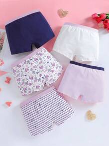 5pcs/Pack Tween Girl Heart Striped Print American Retro Style Multipack Underwear
