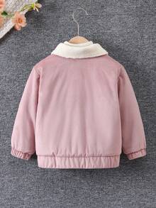 SHEIN 小女孩拼接設計棉袄外套,帶領子和拼布細節 - 粉色 - 查看 2