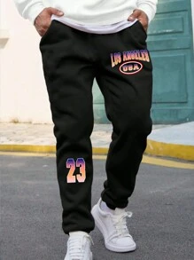 Aesthetic Post Nam Đồ họa Chữ cái Eo dây rút Quần thể thao - màu đen - Xem 1