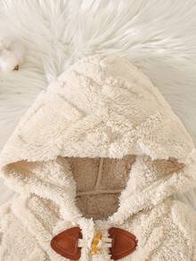 嬰兒男孩簡約連帽連身衣,適用於派對,秋冬季節 - 杏色 - 查看 4