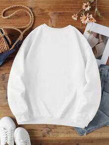 INAWLY Women's Printed Fleece Sweatshirt With Characters And Slogans - White - View 2