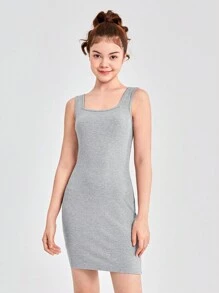 Teen Girls' Sleeveless Ribbed Knit Square Neck Dress 2pcs/Set - Multicolor - View 6
